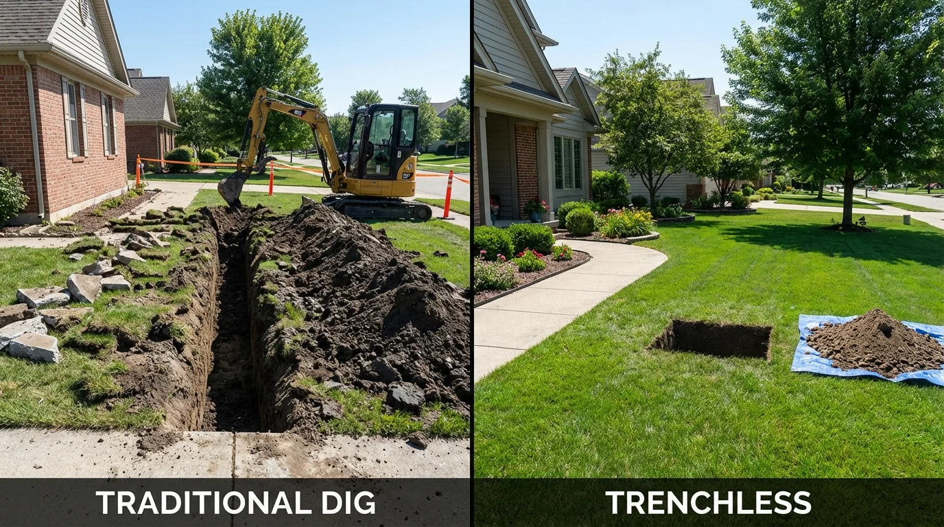 Trenchless sewer repair with minimal yard damage versus traditional excavation in Monette, AR